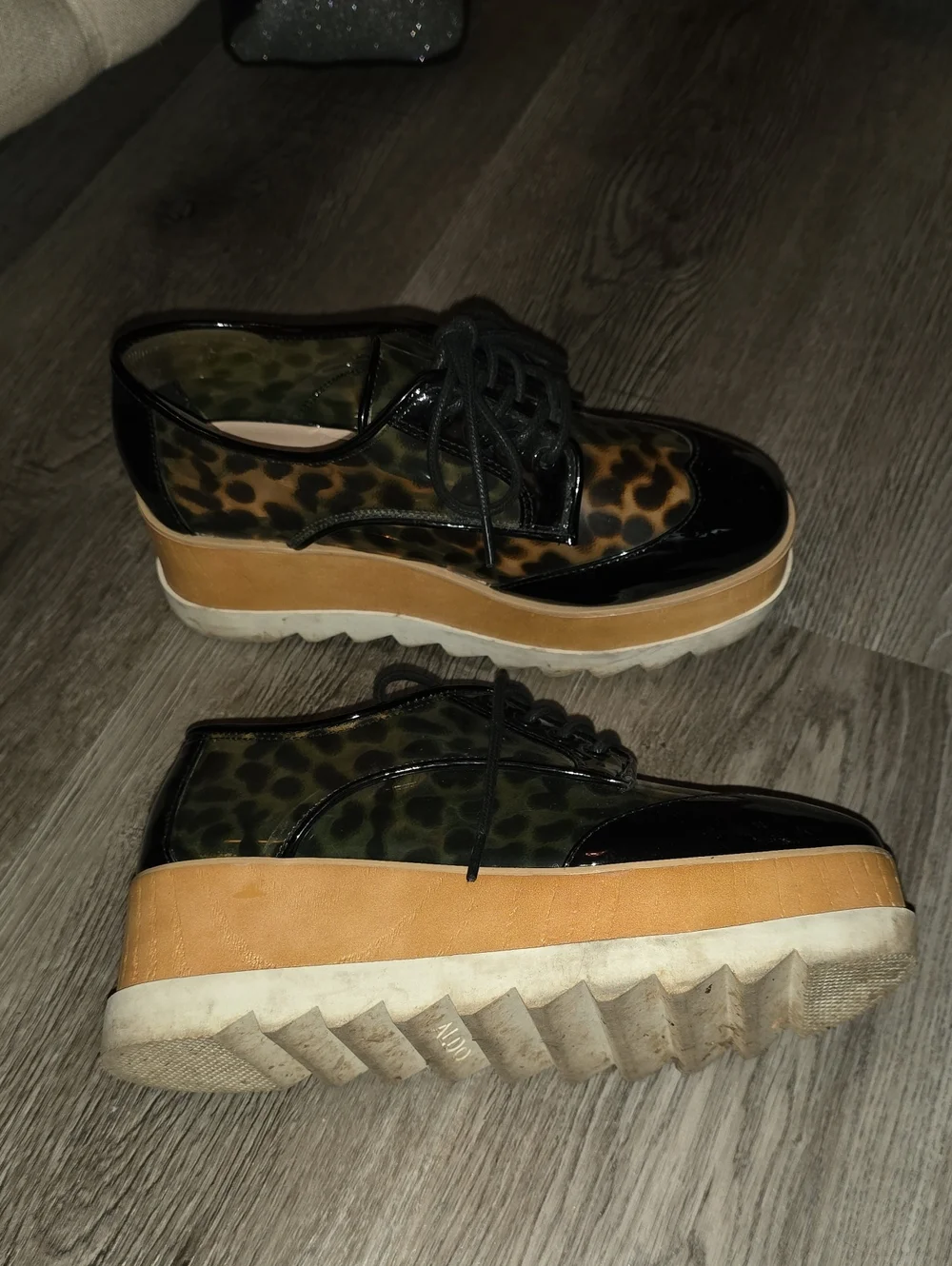 Leopard Platform Lace-Up Oxfords for Women - Black and Brown